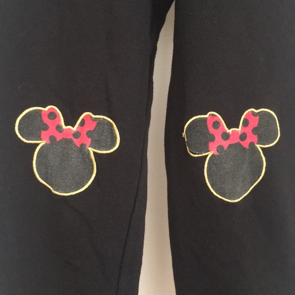 Disney Girls Pants L Black Mickey Embroidered Gold outline Elastic Waistband - Picture 3 of 8